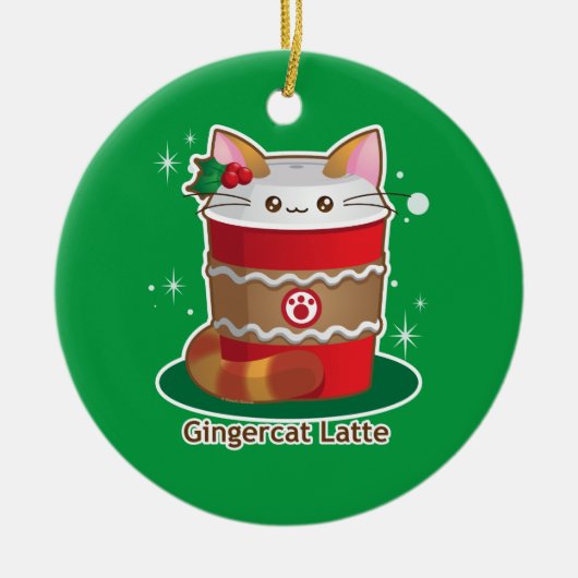 Purrista Pawfee: Cute Holiday Ginger Cat Coffee Keramisch Ornament (Voorkant)