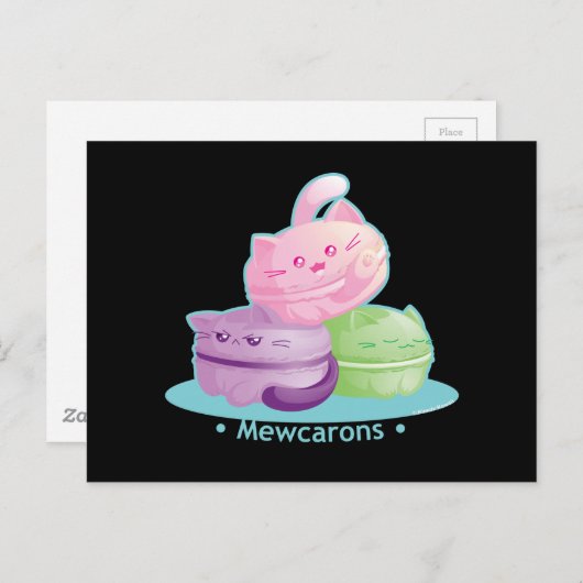 Purrista Pawfee: Cute Kitty Cat Macarons Briefkaart (Voorkant / Achterkant)