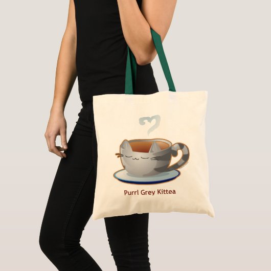 Purrista Pawfee: Grijze Kat Tea Mok Tote Bag (Voorkant (product))