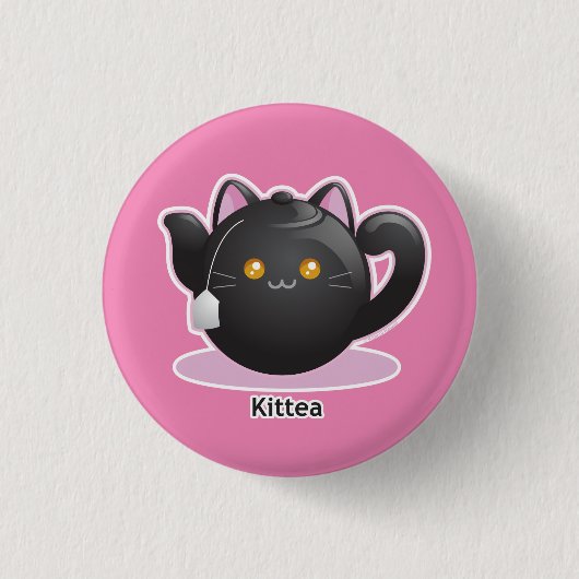 Purrista Pawfee: Kat Tea Pot Ronde Button 3,2 Cm (Voorkant)