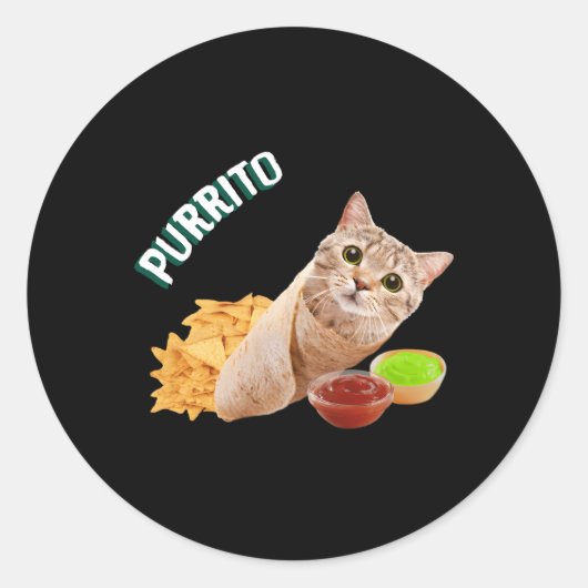Purrito Cat in a Burrito Ronde Sticker (Voorkant)