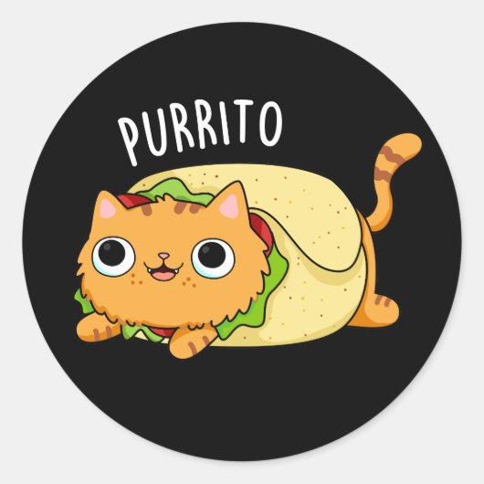 Purrito Funny Cat Burrito Pun Dark BG Ronde Sticker (Voorkant)