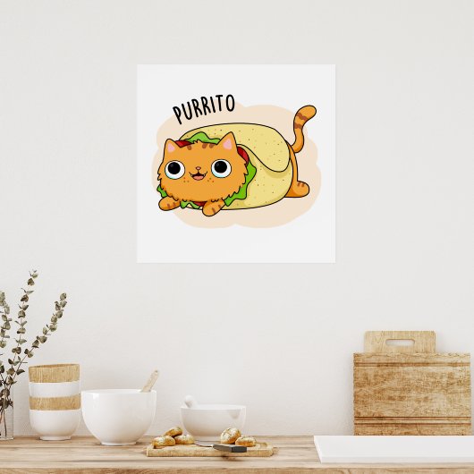 Purrito Grappige Kat Burrito Pun Poster (Keuken)