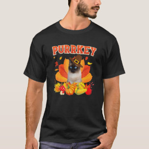 Purrkey Siamese Kat Urkey Hanksgiving Herfst Pompo T-shirt