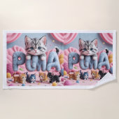 PURRMA Cute Kitten Beach Towel Strandlaken (Voorkant)