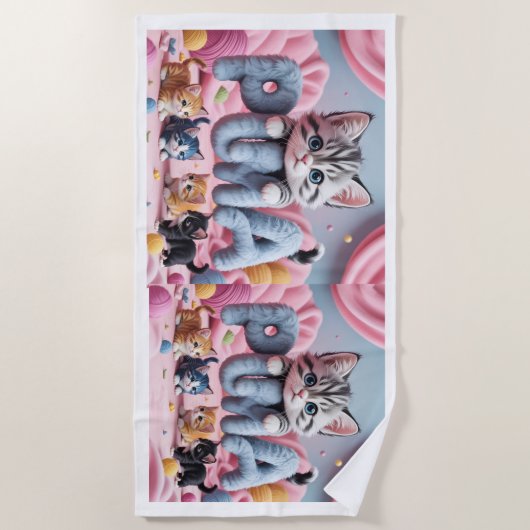 PURRMA Cute Kitten Beach Towel Strandlaken (Voorkant)