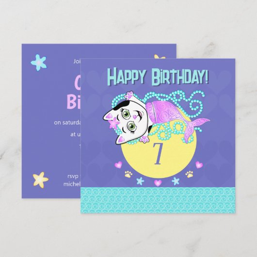 Purrmaid uitnodiging (Voorkant / Achterkant)