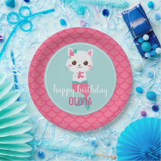 Purrmaid Zeemeermin Kat Roze Schalen Verjaardag Papieren Bordje (Feest)