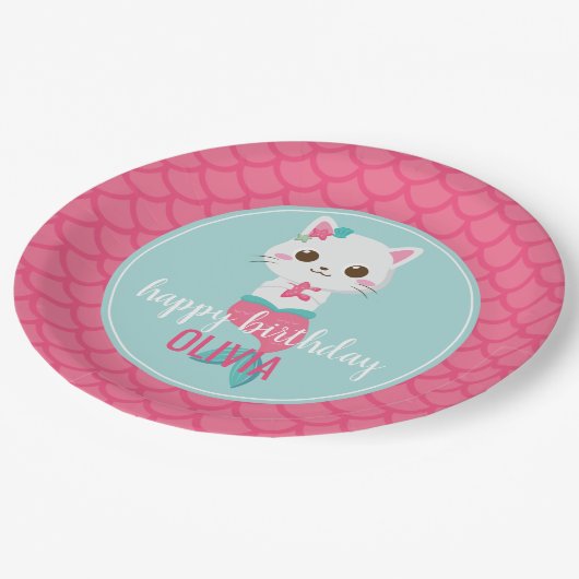 Purrmaid Zeemeermin Kat Roze Schalen Verjaardag Papieren Bordje (Gekanteld)