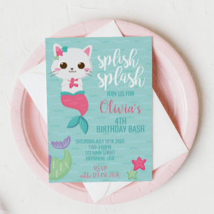 Purrmaid Zeemeermin Kitty Zwembad Feest Verjaardag Kaart