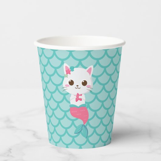 Purrmaids Zeemeermin Kat turquoise verjaardagsfees Papieren Bekers (Voorkant)
