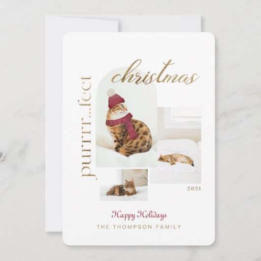 Purrr..fect met kerstmis en colzy Cat Three Photo Feestdagenkaart (Voorkant)