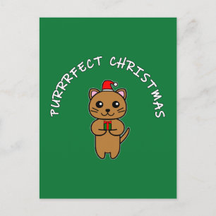 PURRRFECT CHRISTMAS - Bruin kat en wit schrijven 2 Feestdagenkaart