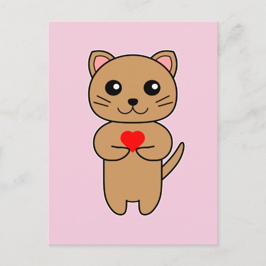 Purrrfecte Liefde - Roze Achtergrond Briefkaart (Voorkant)