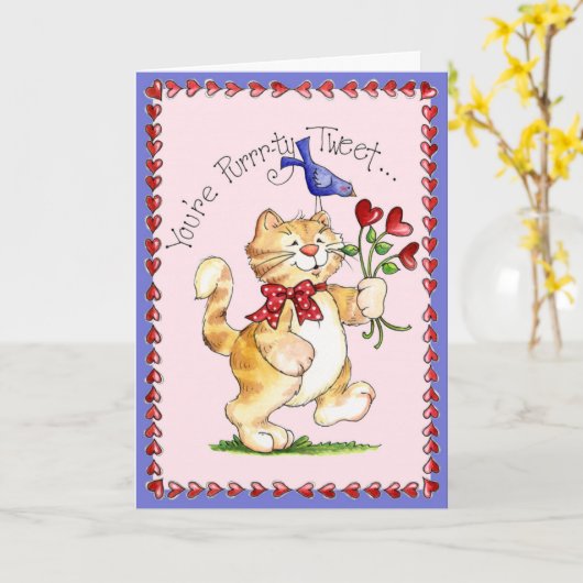 Purrty Tweet - Wenskaart Kaart (Gele Bloem)