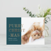 Purry kerstkat Foto Deep Green Gold Feestdagenkaart (Staand voorkant)