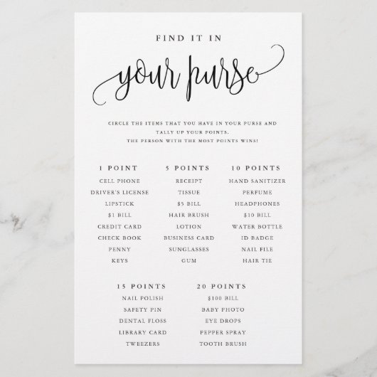 Purse Scavenger Hunt Vrijgezellenfeest Game Paper  Flyer (Voorkant)