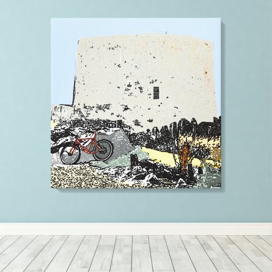Push Bike en Martello Tower Hythe Kent Canvas Afdruk (Insitu (Houten vloer))