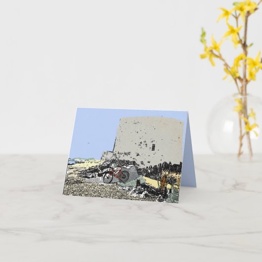 Push Bike en Martello Tower Hythe Kent Kaart (Gele Bloem)