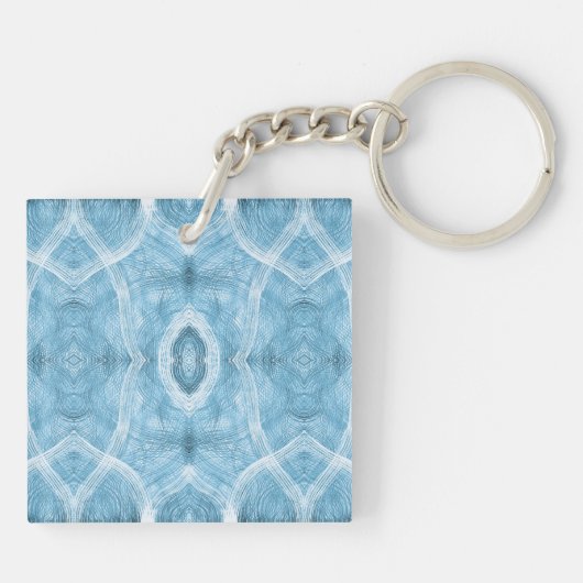 Push Blauw Abstract Waterverf Kunst Sleutelhanger (Achterkant)