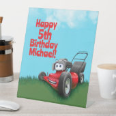 Push grasmaaier verjaardagsfeestje reclamebord met voetstuk (Insitu)