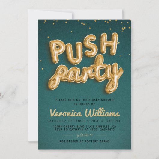 Push Party Trendy Modern Baby shower Invitation Kaart (Voorkant)