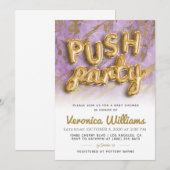 Push Party Trendy Modern Baby shower Invitation Kaart (Voorkant / Achterkant)