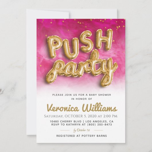 Push Party Trendy Modern Baby shower Invitation Kaart (Voorkant)