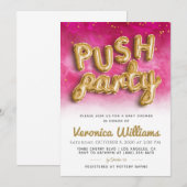 Push Party Trendy Modern Baby shower Invitation Kaart (Voorkant / Achterkant)