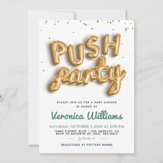Push Party Trendy Modern Baby shower Invitation Kaart (Voorkant)