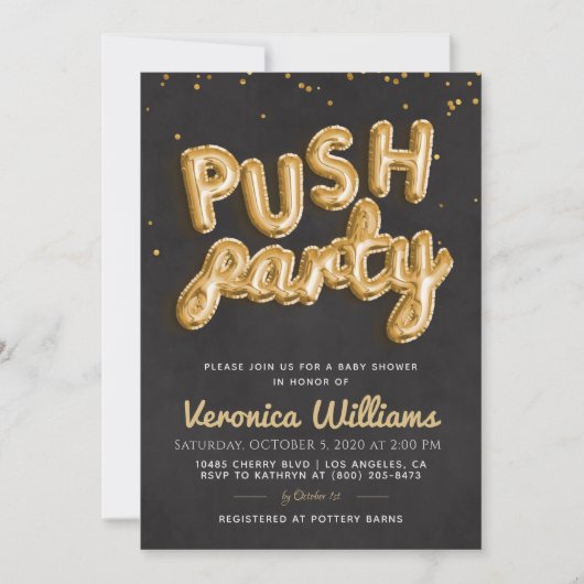Push Party Trendy Modern Baby shower Invitation Kaart (Voorkant)
