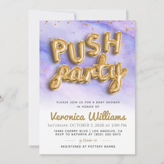 Push Party Trendy Modern Baby shower Invitation Kaart (Voorkant)