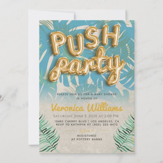 Push Party Trendy Modern Baby shower Invitation Kaart (Voorkant)