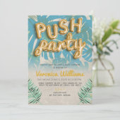 Push Party Trendy Modern Baby shower Invitation Kaart (Staand voorkant)