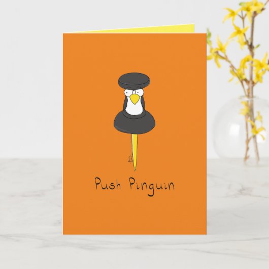 Push Pinguin Funny Penguin Wenskaart Kaart (Gele Bloem)