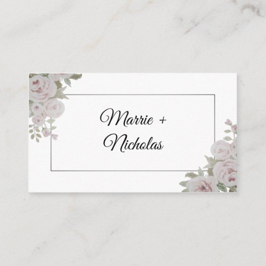 Push Roze grijze Roos Floral Waterverf bruiloft Plaatskaartje (Achterkant)