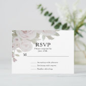 Push Roze grijze Roos Floral Waterverf bruiloft RSVP Kaartje (Staand voorkant)