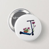 Push Scooter & Flowers Waterverf Art Badge Ronde Button 5,7 Cm (Voorkant /achterkant)