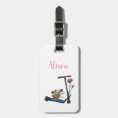 Push Scooter & Flowers Waterverf Art Bagagelabel (Voorkant verticaal)