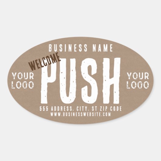 Push Welkom Rustieke Charm Kraft Paper Business Ovale Sticker (Voorkant)