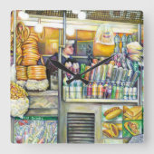 Pushcart Paradise Vierkante Klok (Voorkant)