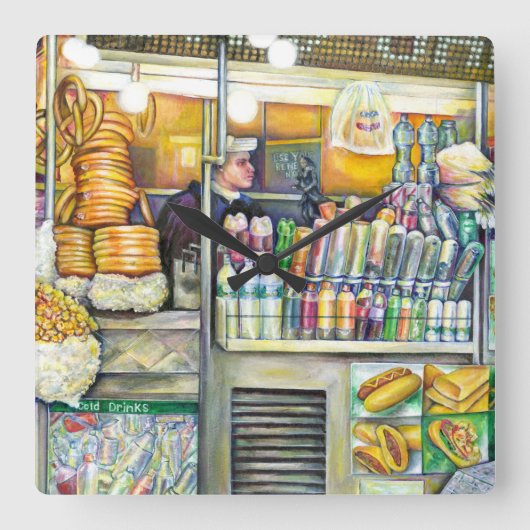 Pushcart Paradise Vierkante Klok (Voorkant)