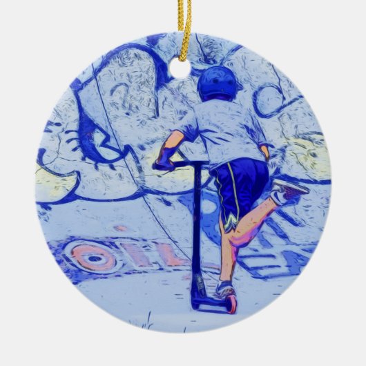 Pushin' It - Stunt Scooter Rider Ceramic Ornament (Voorkant)