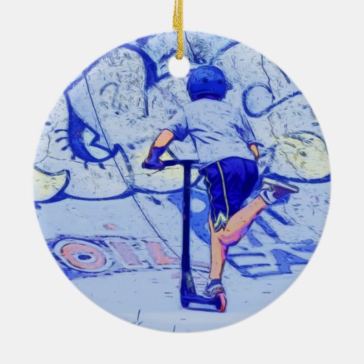 Pushin' It - Stunt Scooter Rider Ceramic Ornament (Achterkant)