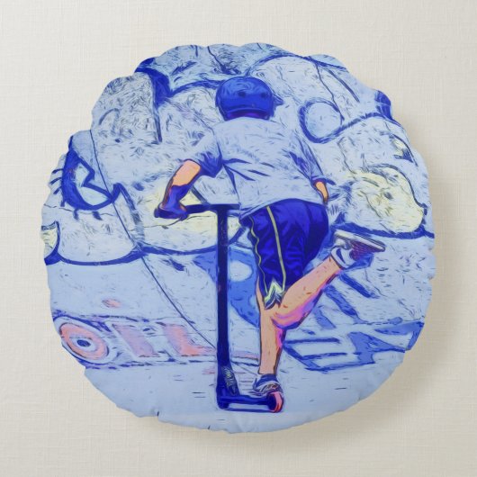 Pushin' It - Stunt Scooter Rider Rond Kussen (Voorkant)