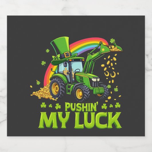 Pushing My Luck Grappige graafmachine St Patrick's Sparkling Wijnetiket (Enkel label)