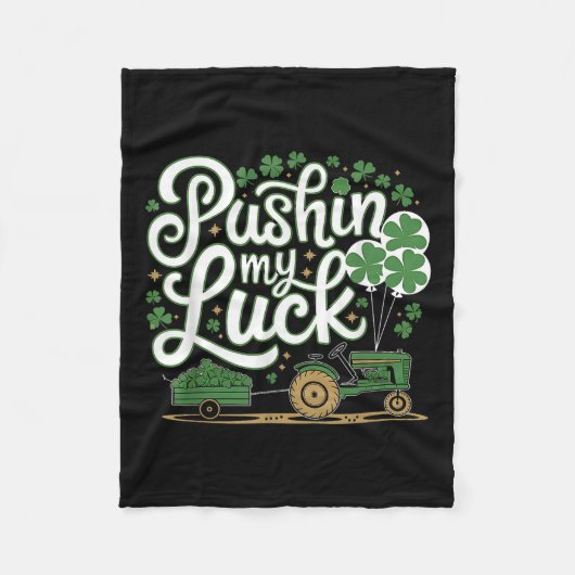 Pushing My Luck Tractor Clover St Patricks Day Fun Fleece Deken (Voorkant)
