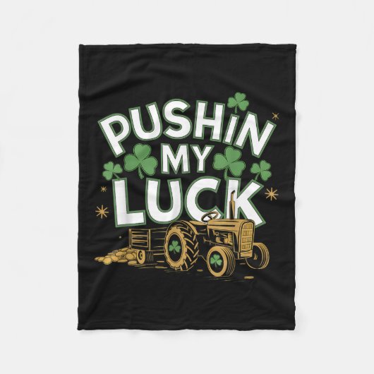 Pushing My Luck Tractor Clover St Patricks Day Fun Fleece Deken (Voorkant)
