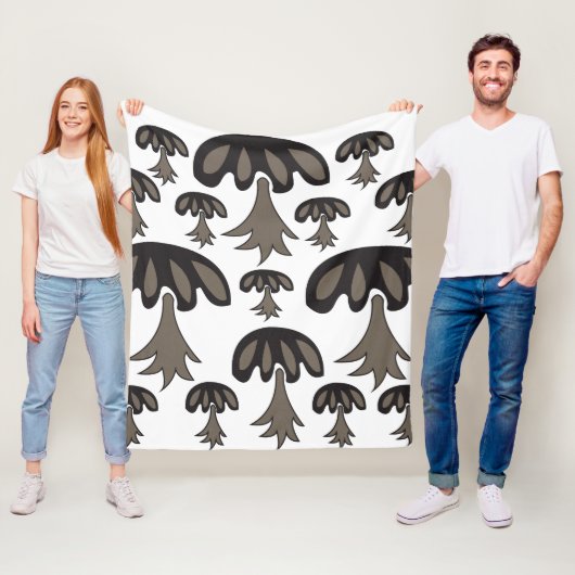 Pushroom Black Gray Pattern Fleece Deken (In situ)