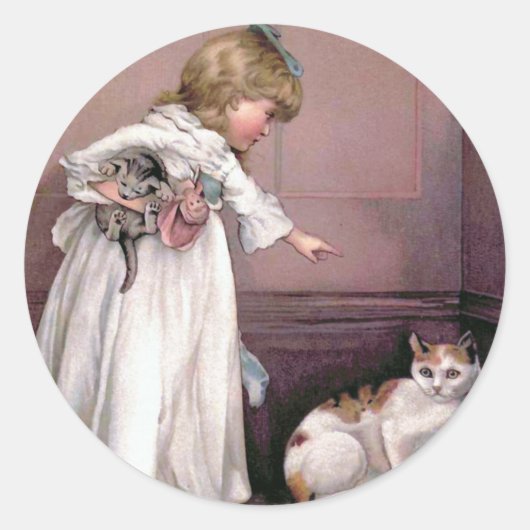 "Puss in de Hoek" Illustratie Ronde Sticker (Voorkant)